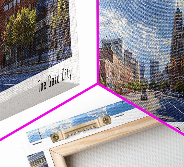 Greensboro North Carolina Panoramic Watercolor Painting, Urban Framed Canvas Print, Cityscape Wall Art for Living Room, Travel Poster, Home Decor, City Gift Idea