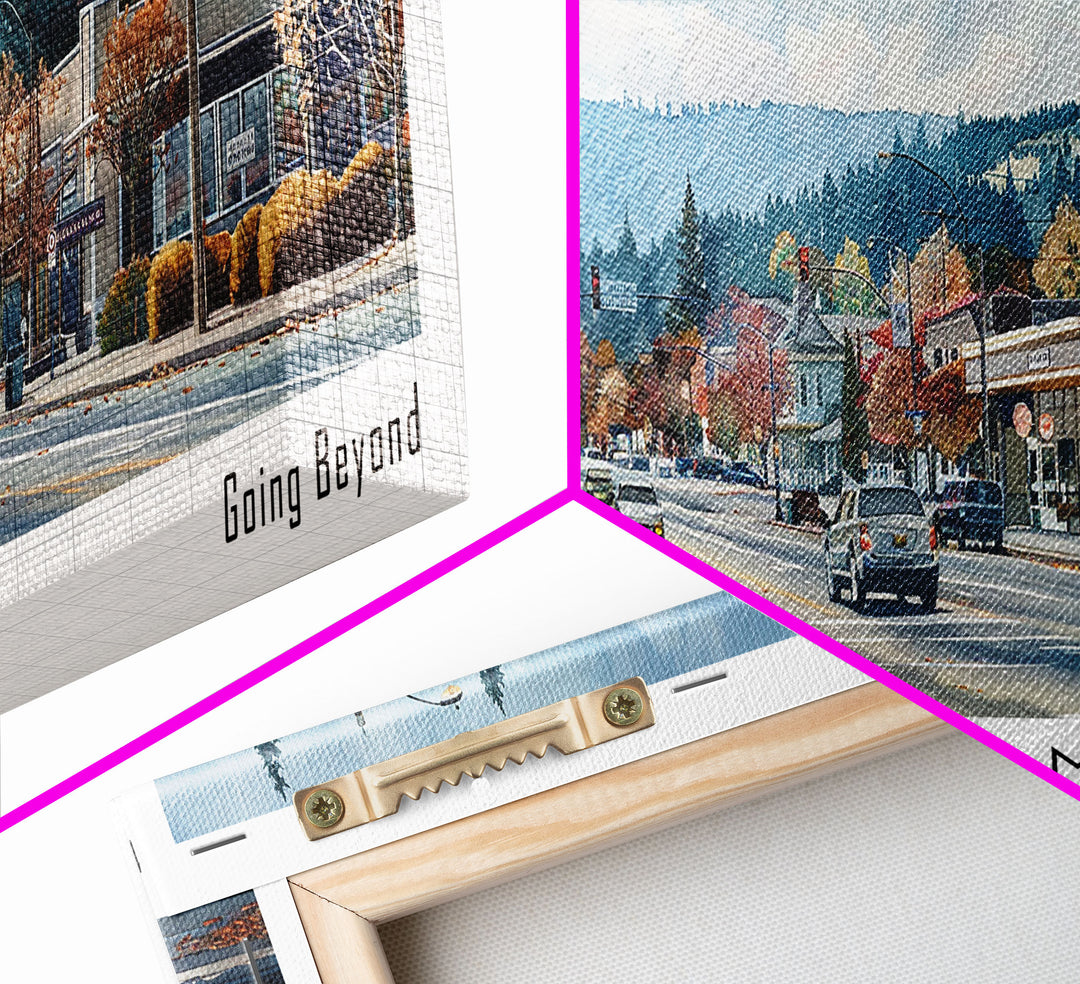 Gresham Oregon Panoramic Watercolor Painting, Urban Framed Canvas Print, Cityscape Wall Art for Living Room, Travel Decor, Home Gift Idea