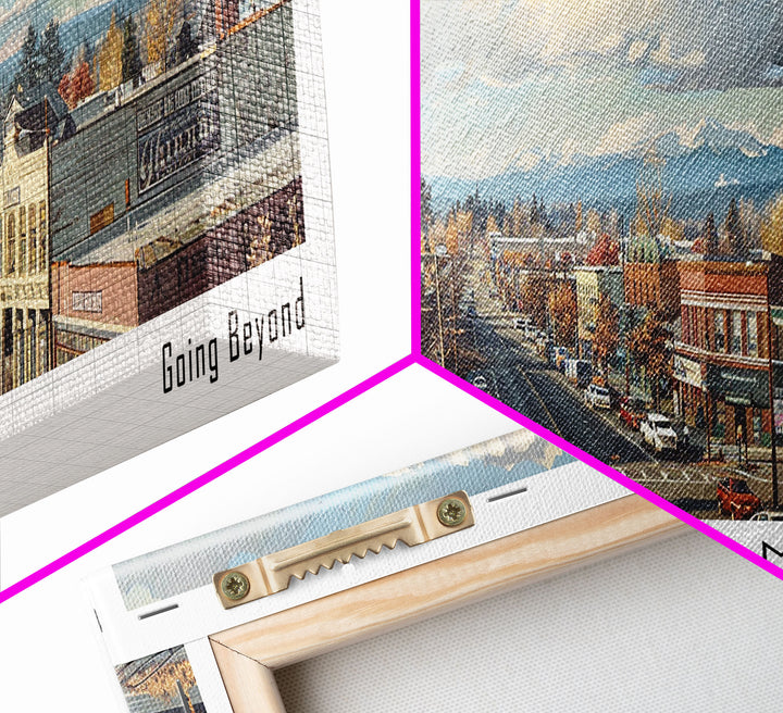 Gresham Oregon Panoramic Watercolor Painting, Urban Framed Canvas Print, Cityscape Wall Art for Office, Travel Decor, Home Gift Idea