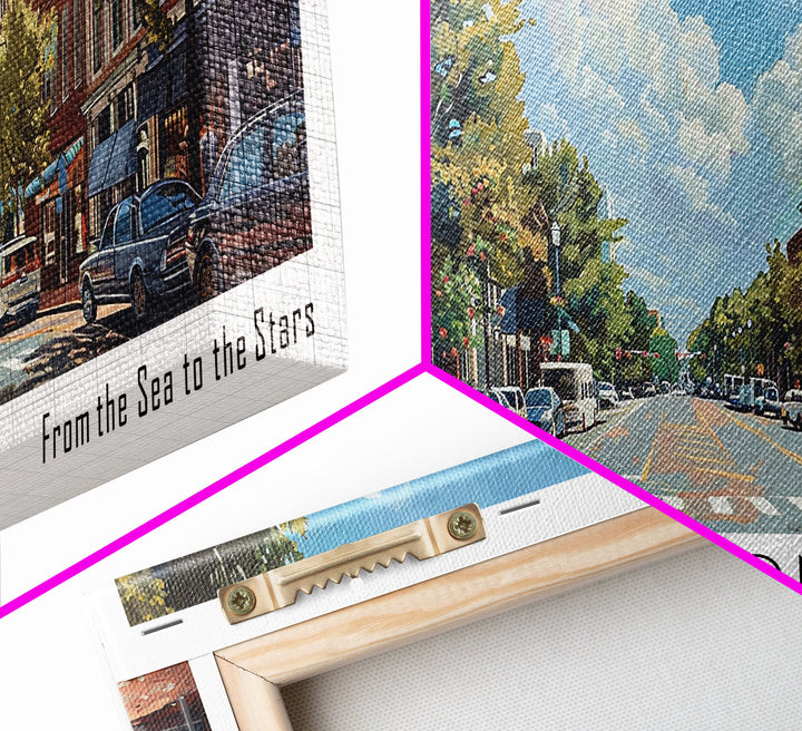 Hampton Virginia Panoramic Watercolor Painting, Urban Framed Canvas Print, Cityscape Wall Art for Living Room, Travel Poster, Home Decor, City Gift Idea