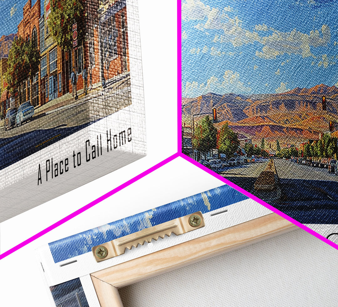 Henderson Nevada Panoramic Watercolor Painting, Urban Framed Canvas Print, Cityscape Wall Art for Office, Travel Decor, Home Gift Idea