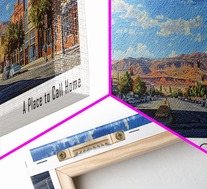 Henderson Nevada Panoramic Watercolor Painting, Urban Framed Canvas Print, Cityscape Wall Art for Office, Travel Decor, Home Gift Idea