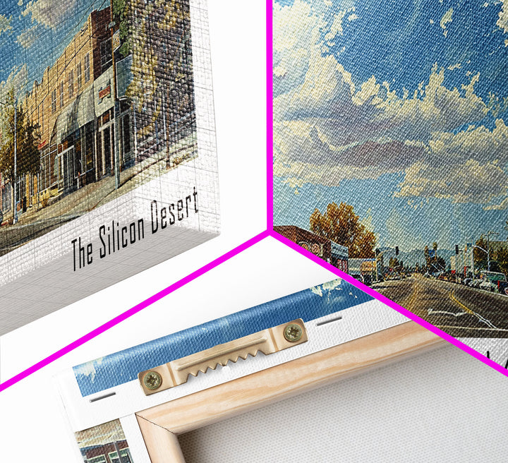 Hesperia California Panoramic Watercolor Painting, Urban Framed Canvas Print, Cityscape Wall Art for Living Room, Travel Poster, Home Decor, City Gift Idea