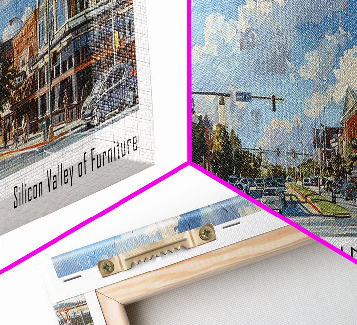 High Point North Carolina Panoramic Watercolor Painting, Urban Framed Canvas Print, Cityscape Wall Art for Office, Travel Decor, Home Gift Idea