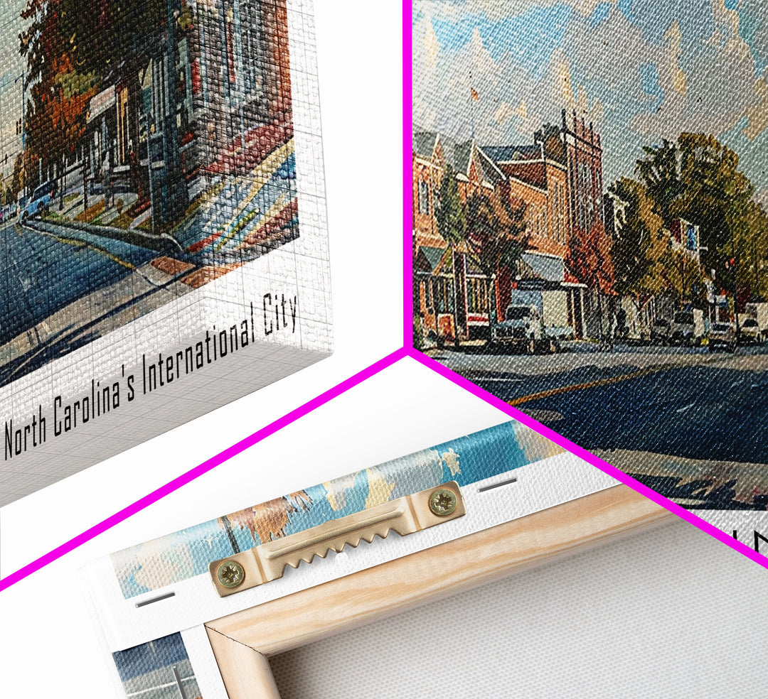 High Point North Carolina Panoramic Watercolor Painting, Urban Framed Canvas Print, Cityscape Wall Art for Living Room, Travel Poster, Home Decor, City Gift Idea