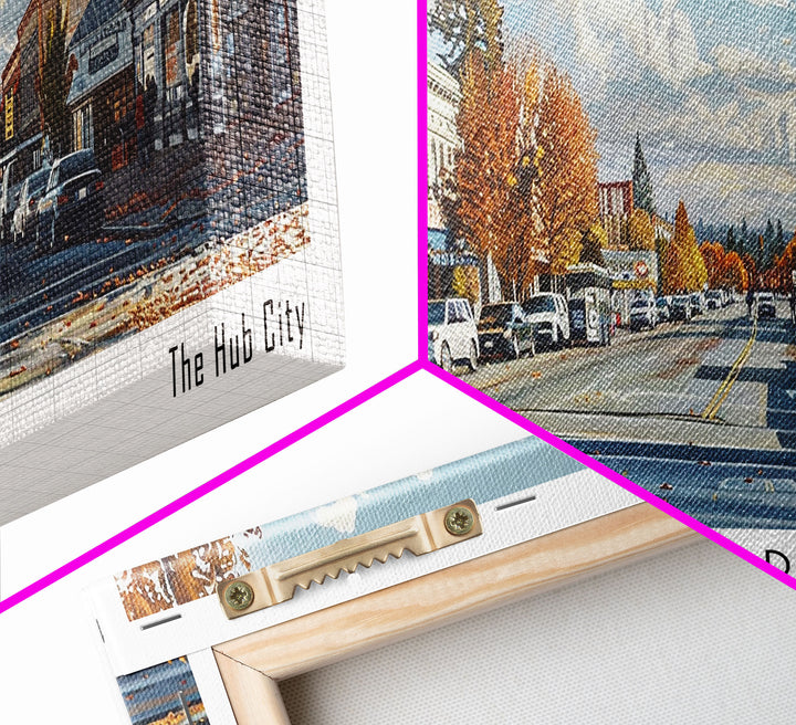 Hillsboro Oregon Panoramic Watercolor Painting, Urban Framed Canvas Print, Cityscape Wall Art for Office, Travel Decor, Home Gift Idea