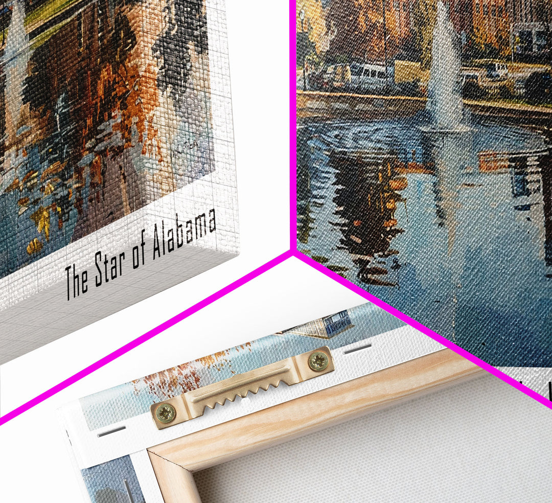 Huntsville Alabama Panoramic Watercolor Painting, Urban Framed Canvas Print, Cityscape Wall Art for Living Room, Travel Poster, Home Decor, City Gift Idea