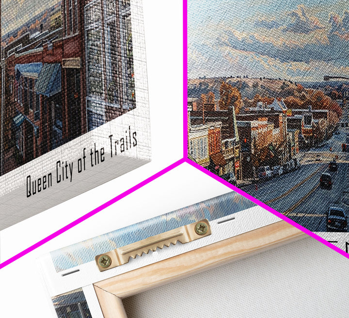 Independence Missouri Panoramic Watercolor Painting, Urban Framed Canvas Print, Cityscape Wall Art for Living Room, Travel Decor, Home Gift Idea