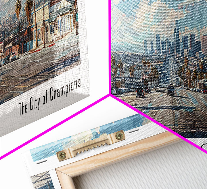 Inglewood California Panoramic Watercolor Painting, Urban Framed Canvas Print, Cityscape Wall Art for Living Room, Travel Poster, Home Decor, City Gift Idea