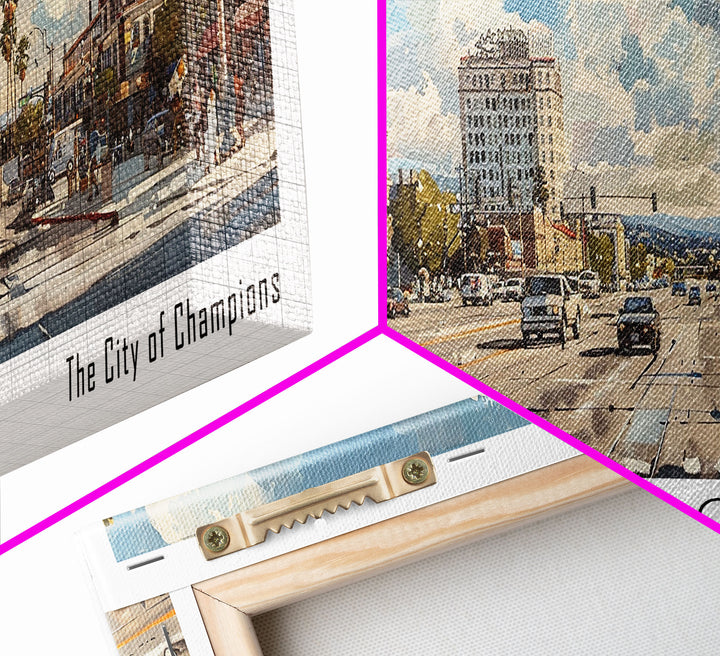 Inglewood California Panoramic Watercolor Painting, Urban Framed Canvas Print, Cityscape Wall Art for Office, Travel Decor, Home Gift Idea