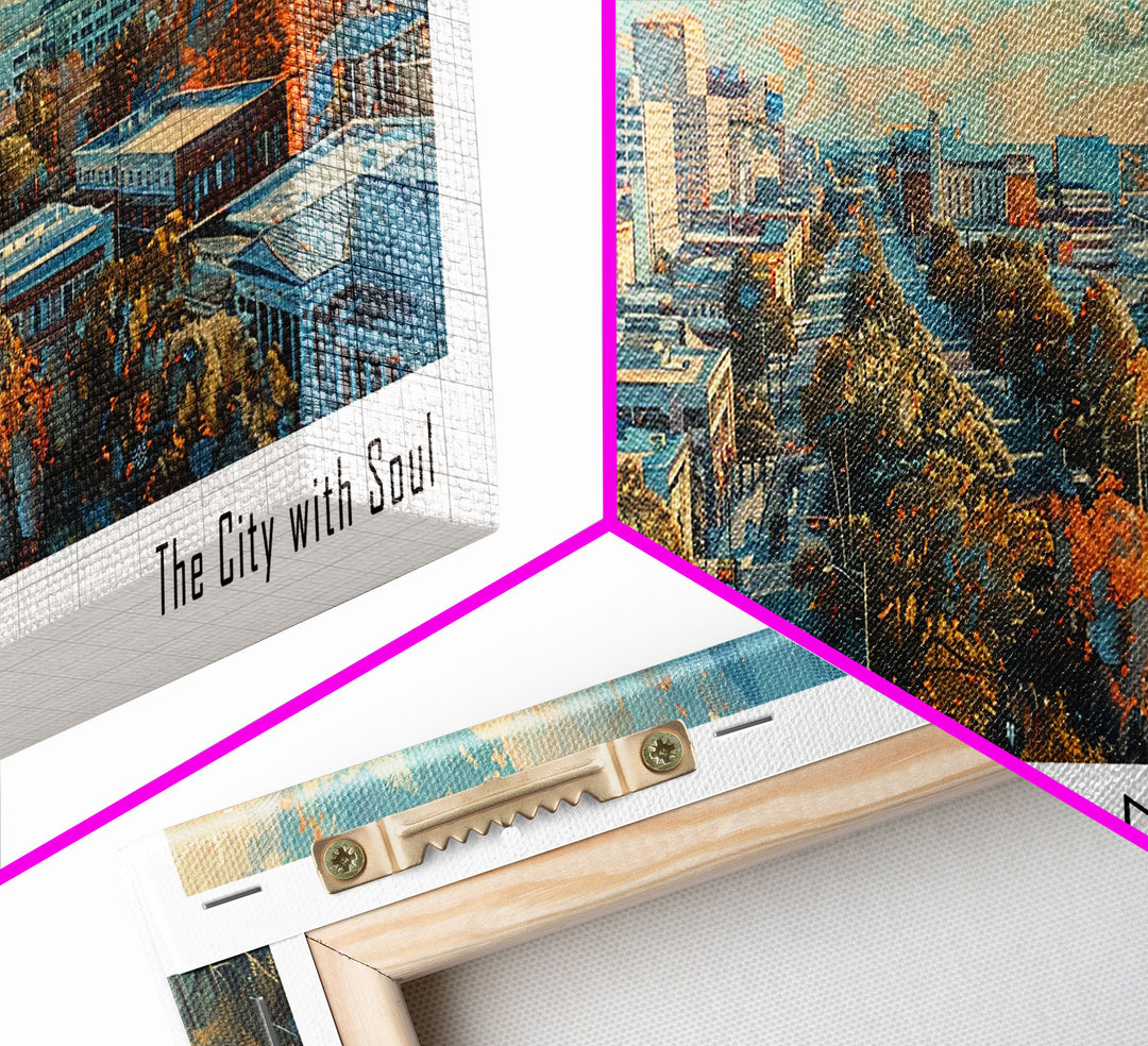 Jackson Mississippi Watercolor Panoramic City Painting, Framed Canvas Print for Living Room, Office Wall Art, Urban Decor, Travel Poster
