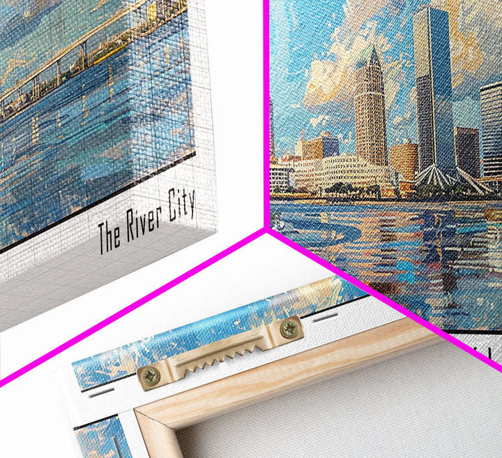 Jacksonville Florida Panoramic Cityscape Wall Art, Watercolor Framed Canvas Print, Home Decor, Office Wall Art, Travel Poster, Urban Painting