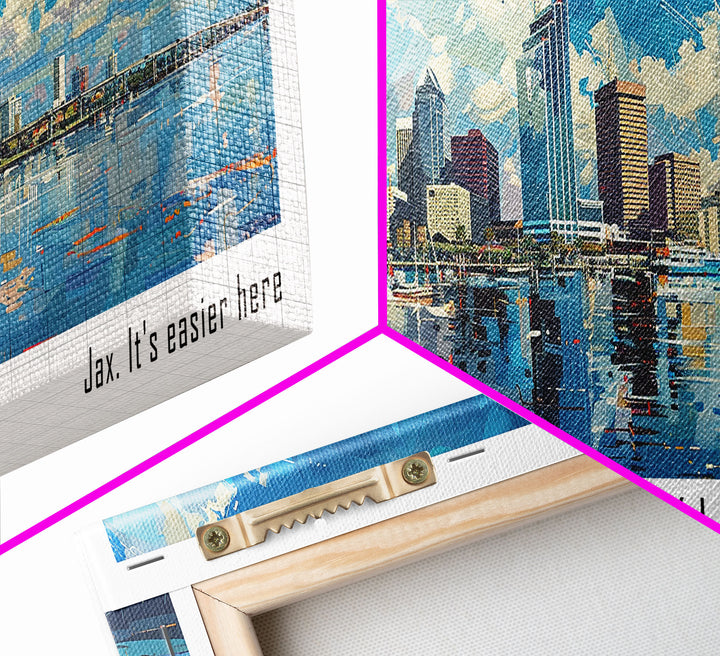 Jacksonville Florida Panoramic Watercolor City Painting, Framed Canvas Print for Home, Urban Decor, Office Art, Travel Poster