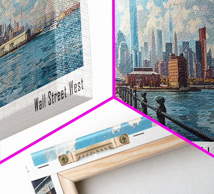 Jersey City New Jersey Panoramic Cityscape Painting, Framed Canvas Print, Urban Decor, Office Wall Art, Travel Poster, Watercolor Home Decoration