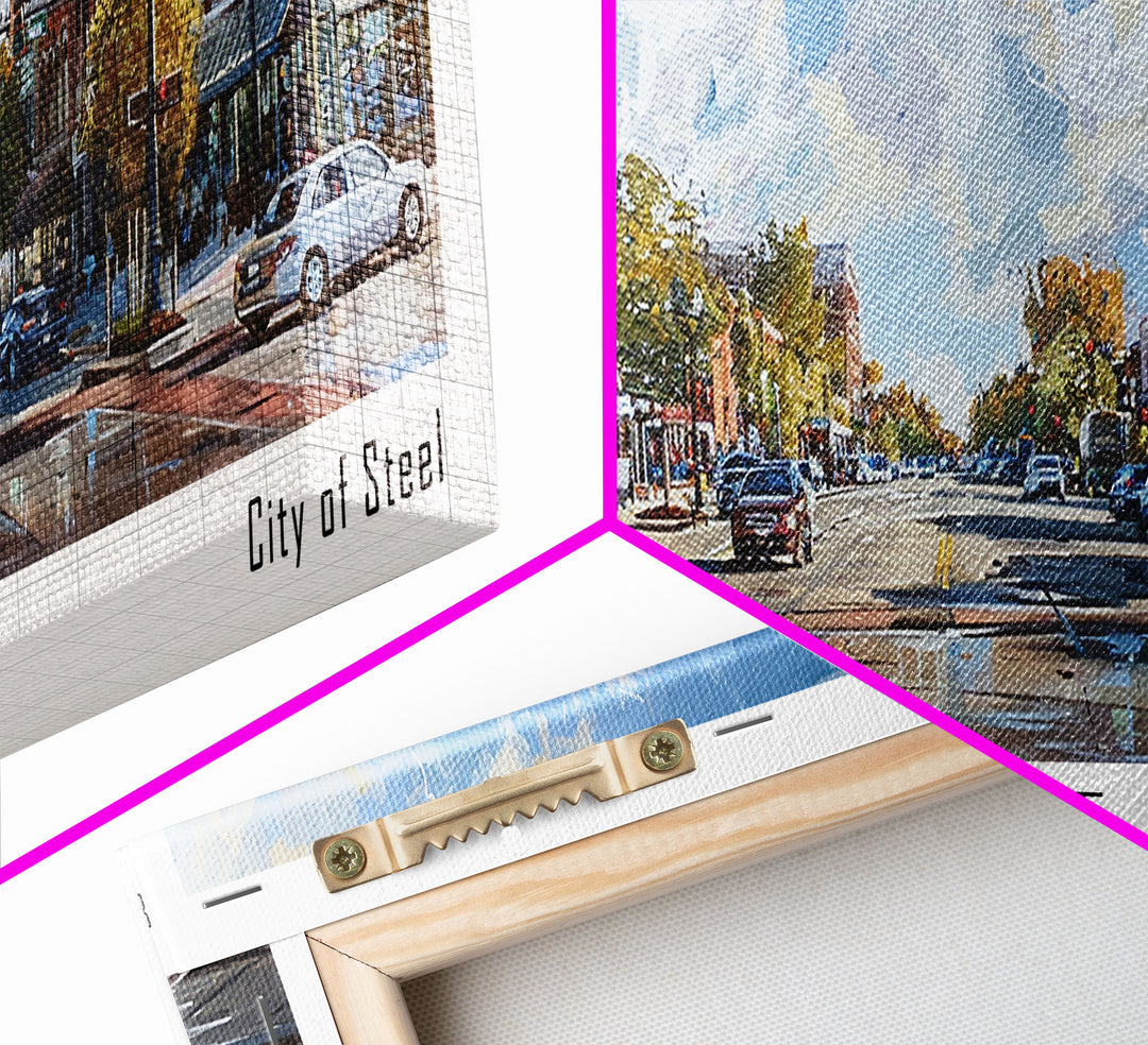 Joliet Illinois Panoramic Cityscape Wall Art, Watercolor Framed Canvas Print, Urban Painting for Living Room, Office Decor, Travel Poster