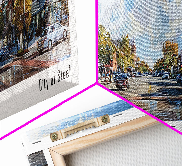Joliet Illinois Panoramic Cityscape Wall Art, Watercolor Framed Canvas Print, Urban Painting for Living Room, Office Decor, Travel Poster