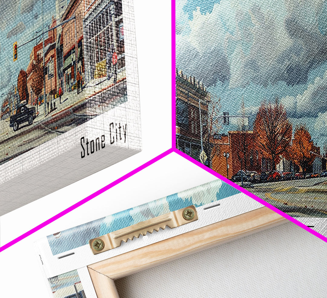 Joliet Illinois Panoramic Watercolor City Painting, Framed Canvas Print for Home, Office Wall Art, Urban Decor, Travel Poster
