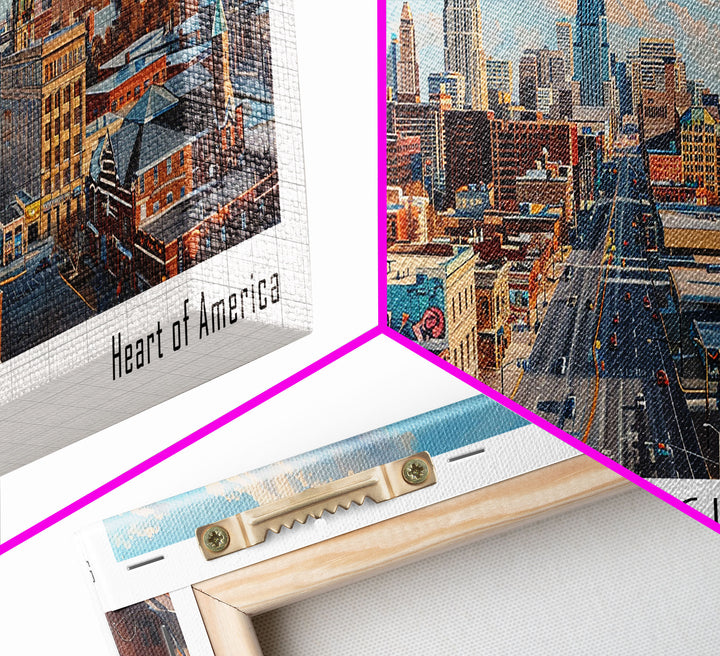 Kansas City Missouri Panoramic Cityscape Painting, Framed Canvas Print, Urban Decor, Office Wall Art, Watercolor Travel Poster, Home Decoration