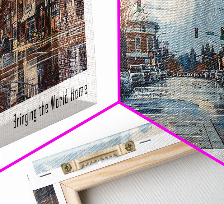 Kent Washington Panoramic Cityscape Wall Art, Watercolor Framed Canvas Print, Urban Painting for Living Room, Office Decor, Travel Poster
