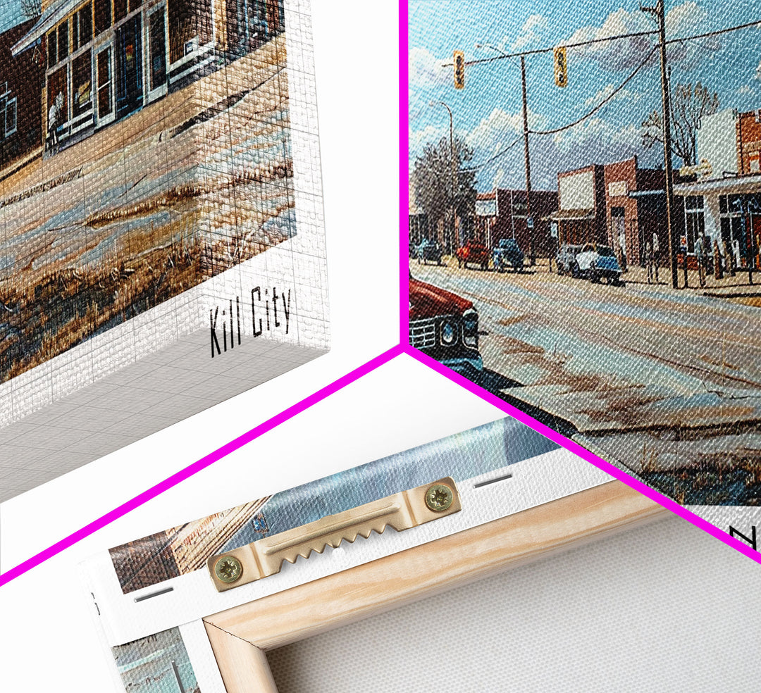 Killen Texas Panoramic Cityscape Wall Art, Watercolor Framed Canvas Print, Urban Painting for Living Room, Office Decor, Travel Poster