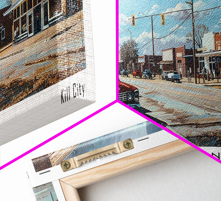 Killen Texas Panoramic Cityscape Wall Art, Watercolor Framed Canvas Print, Urban Painting for Living Room, Office Decor, Travel Poster