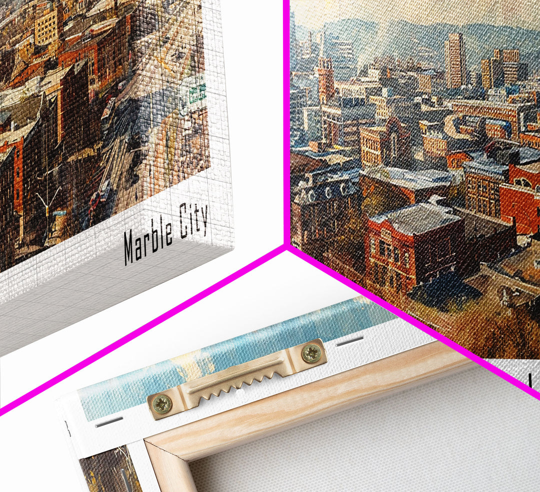 Knoxville Tennessee Panoramic Watercolor Cityscape, Framed Canvas Print for Living Room, Office Wall Art, Urban Decor, Travel Poster