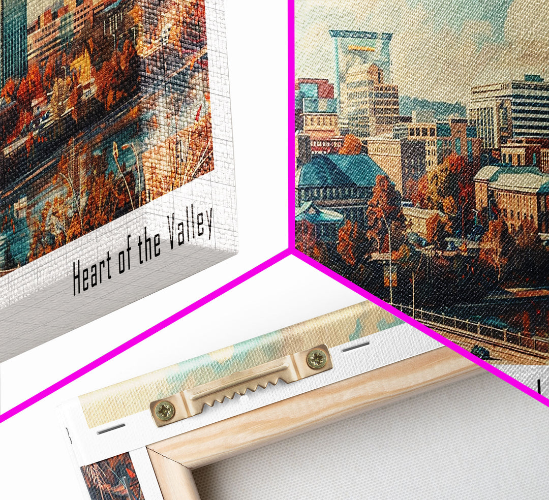 Knoxville Tennessee Panoramic Cityscape Wall Art, Watercolor Framed Canvas Print, Urban Painting for Living Room, Office Decor, Travel Poster