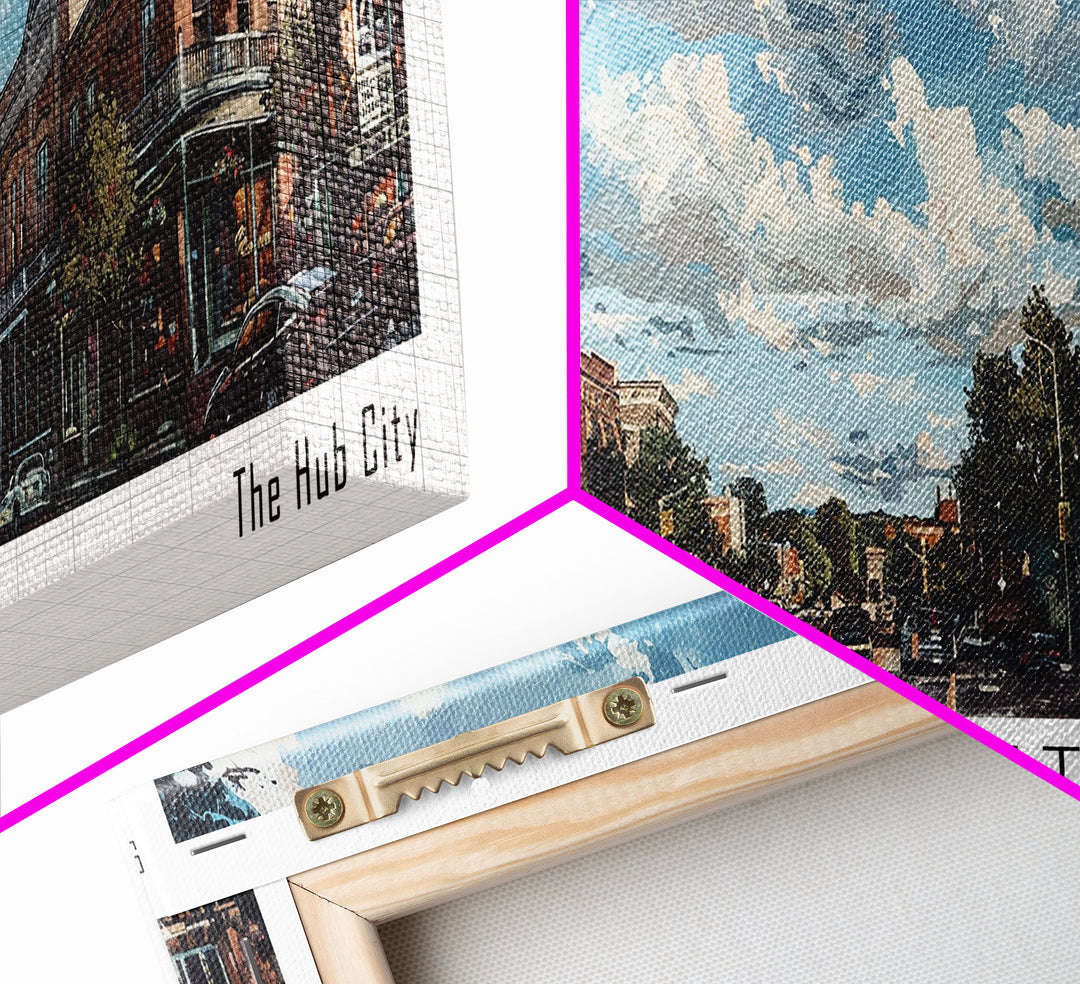 Lafayette Louisiana Panoramic Watercolor Cityscape, Framed Canvas Print for Living Room, Office Wall Art, Urban Decor, Travel Poster
