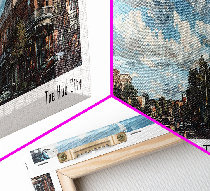 Lafayette Louisiana Panoramic Watercolor Cityscape, Framed Canvas Print for Living Room, Office Wall Art, Urban Decor, Travel Poster