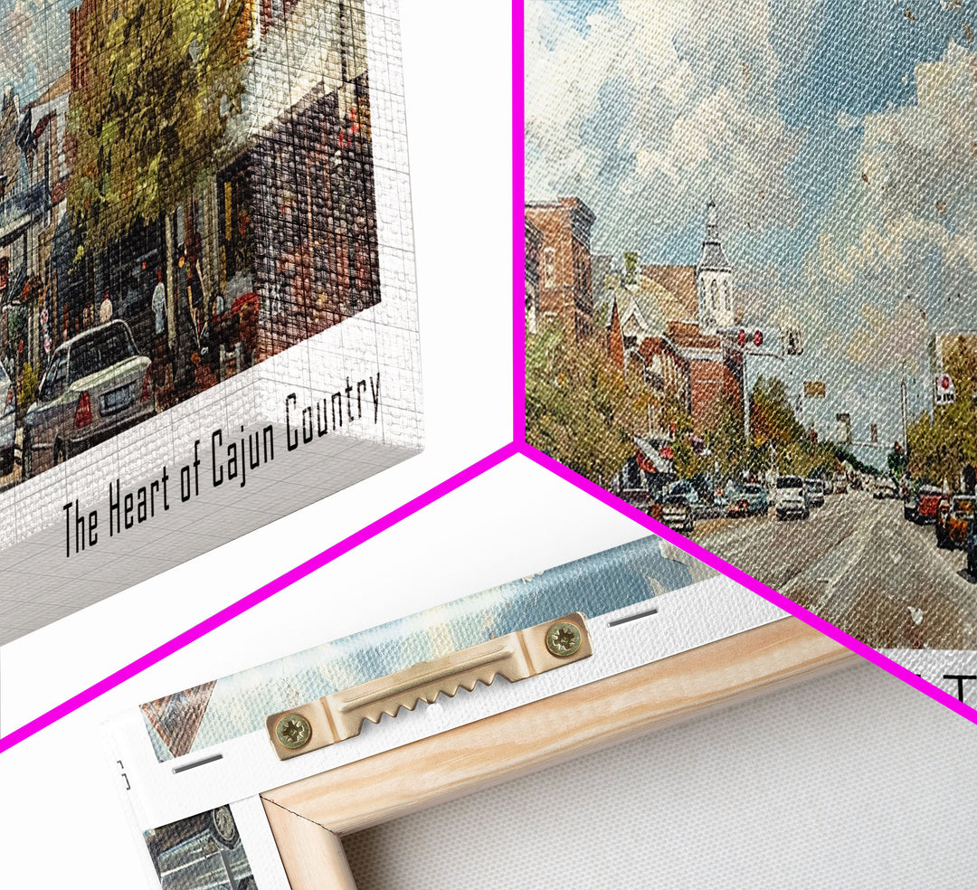 Lafayette Louisiana Panoramic Cityscape Wall Art, Watercolor Framed Canvas Print, Urban Painting for Living Room, Office Decor, Travel Poster