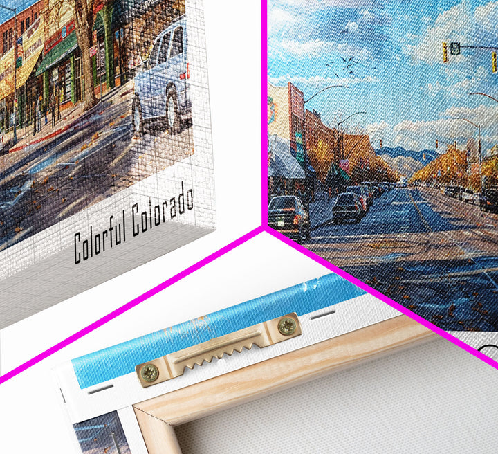 Lakewood Colorado Panoramic Cityscape Wall Art, Watercolor Framed Canvas Print, Urban Painting for Living Room, Office Decor, Travel Poster