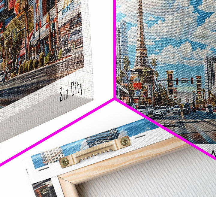 Las Vegas Nevada Panoramic Watercolor Cityscape, Framed Canvas Print for Living Room, Office Wall Art, Urban Decor, Travel Poster