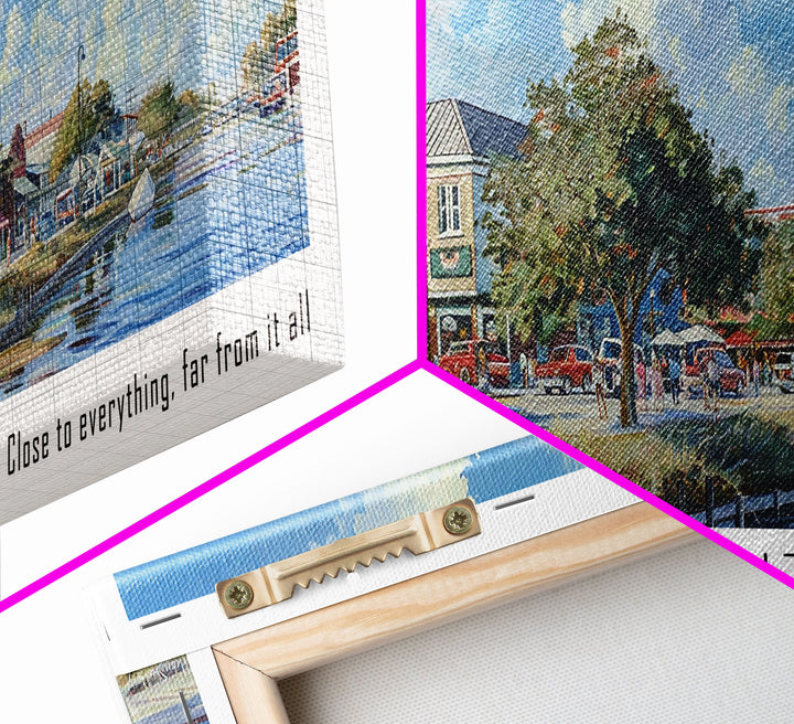 League City Texas Panoramic Watercolor Cityscape, Framed Canvas Print for Living Room, Office Wall Art, Urban Decor, Travel Poster