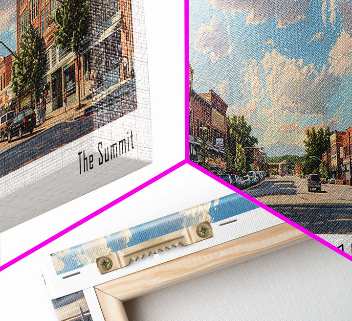 Lees Summit Missouri Panoramic Watercolor Cityscape, Framed Canvas Print for Living Room, Office Wall Art, Urban Decor, Travel Poster