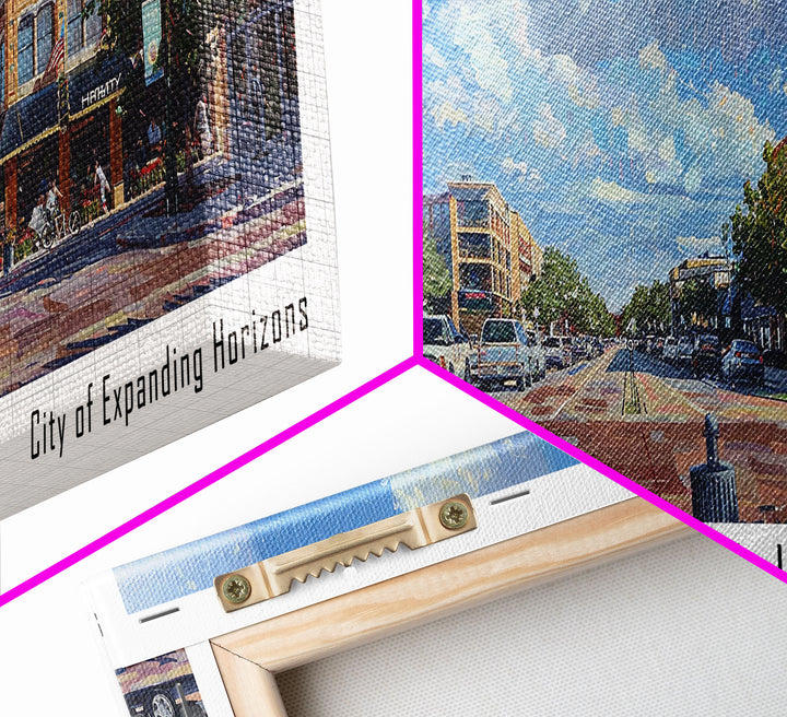 Lewisville Texas Panoramic Cityscape Painting, Framed Canvas Print, Urban Decor, Office Wall Art, Watercolor Travel Poster, Home Decoration