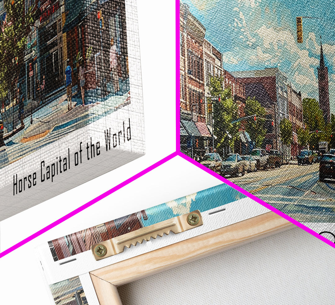 Lexington Kentucky Panoramic Watercolor Cityscape, Framed Canvas Print for Living Room, Office Wall Art, Urban Decor, Travel Poster