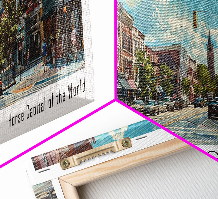 Lexington Kentucky Panoramic Watercolor Cityscape, Framed Canvas Print for Living Room, Office Wall Art, Urban Decor, Travel Poster