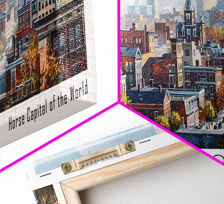 Lexington Kentucky Panoramic Cityscape Wall Art, Watercolor Framed Canvas Print, Urban Painting for Living Room, Office Decor, Travel Poster