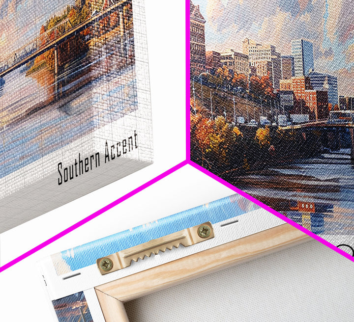 Little Rock Arkansas Panoramic Watercolor Cityscape, Framed Canvas Print for Living Room, Office Wall Art, Urban Decor, Travel Poster