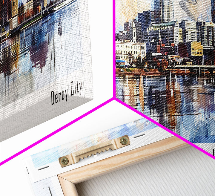 Louisville Kentucky Panoramic Cityscape Wall Art, Watercolor Framed Canvas Print, Urban Painting for Living Room, Office Decor, Travel Poster