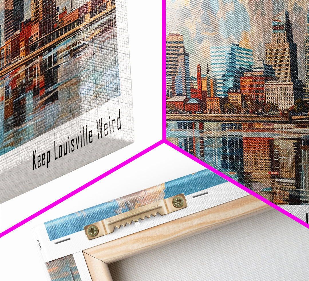 Louisville Kentucky Panoramic Watercolor Cityscape, Framed Canvas Print for Living Room, Office Wall Art, Urban Decor, Travel Poster