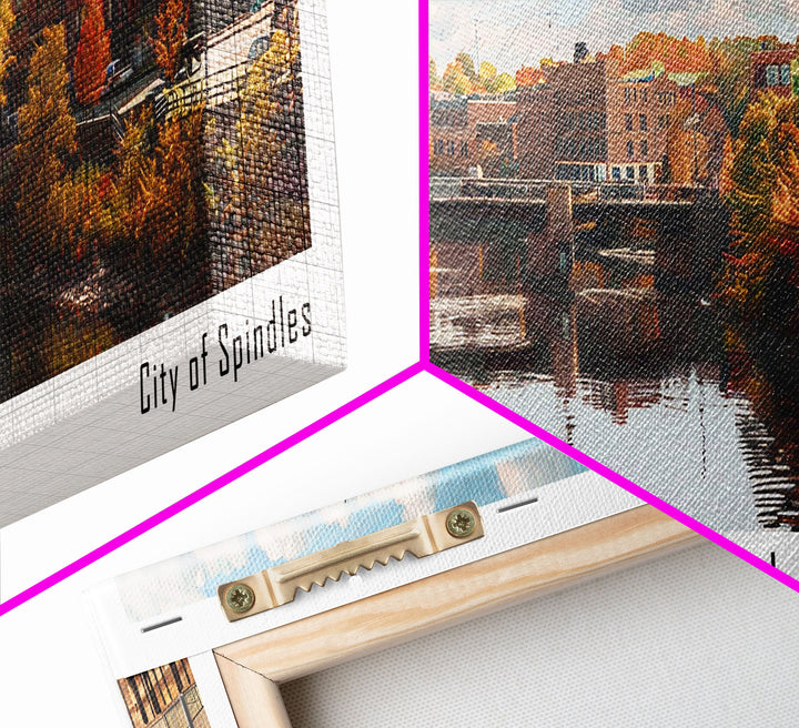 Lowell Massachusetts Panoramic Cityscape Wall Art, Watercolor Framed Canvas Print, Urban Painting for Living Room, Office Decor, Travel Poster