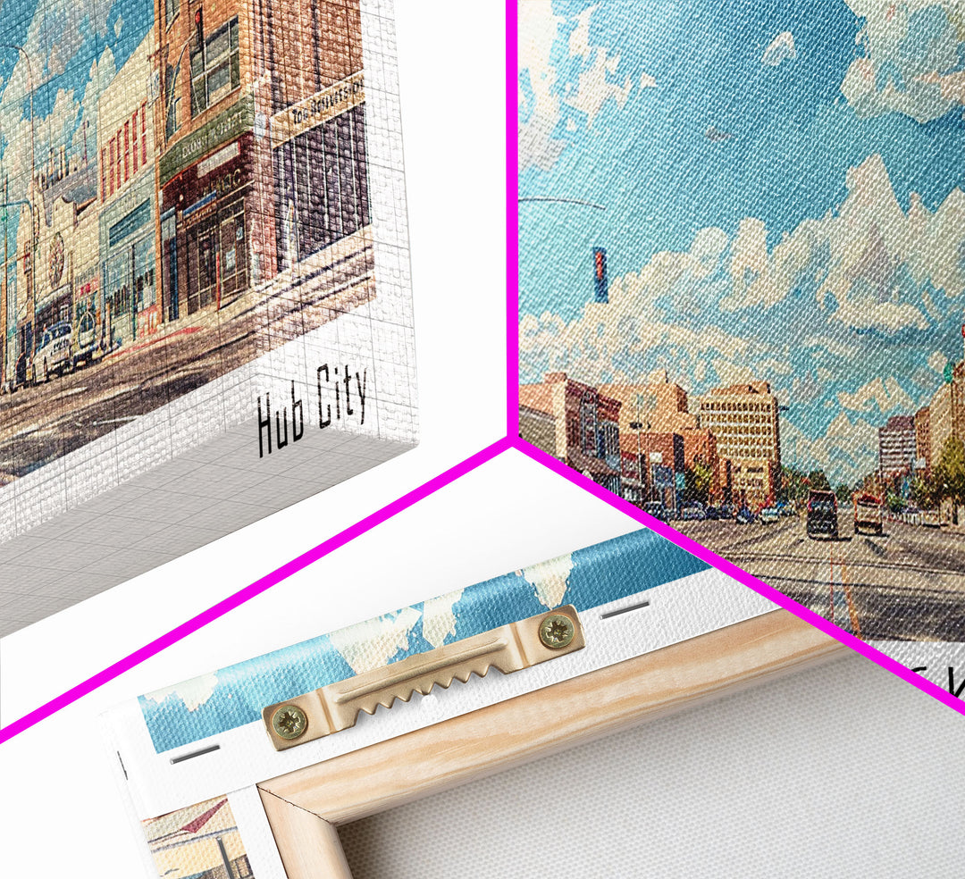 Lubbock Texas Panoramic Cityscape Wall Art, Watercolor Framed Canvas Print, Urban Painting for Living Room, Office Decor, Travel Poster