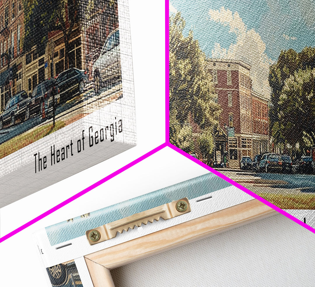 Macon Georgia Panoramic Watercolor Cityscape, Framed Canvas Print for Living Room, Office Wall Art, Urban Decor, Travel Poster