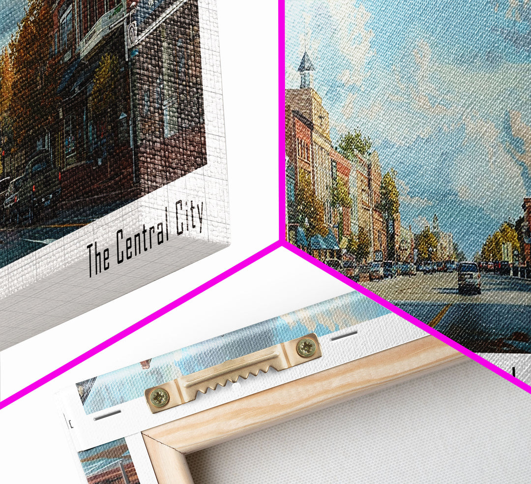 Macon Georgia Panoramic Cityscape Painting, Framed Canvas Print, Urban Decor, Office Wall Art, Watercolor Travel Poster, Home Decoration