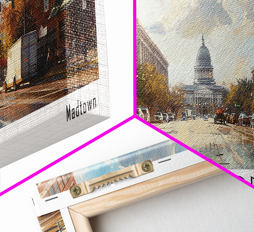 Madison Wisconsin Panoramic Framed Canvas Print, Stunning Watercolor Painting, City Wall Art, Office Decor, Living Room Art, Travel Poster