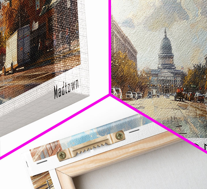 Madison Wisconsin Panoramic Framed Canvas Print, Stunning Watercolor Painting, City Wall Art, Office Decor, Living Room Art, Travel Poster