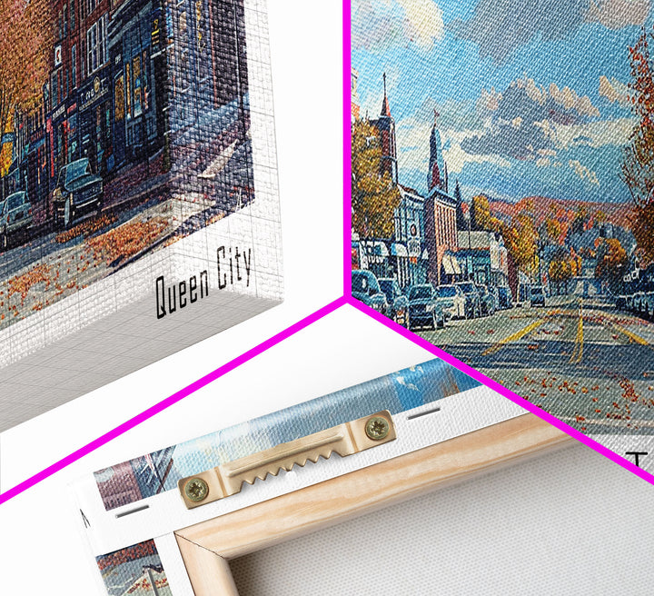 Manchester New Hampshire Panoramic Framed Canvas Print, Beautiful Watercolor Painting, City Wall Art, Office Decor, Living Room Art