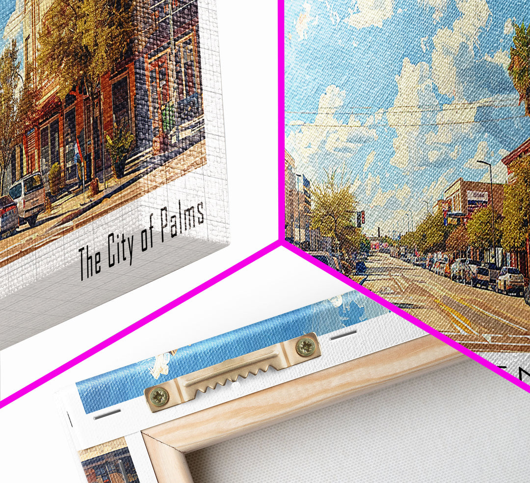 McAllen Texas Panoramic Framed Canvas Print, Watercolor Cityscape, Office Wall Art, Living Room Decor, Travel Poster, City Art, Home Decor