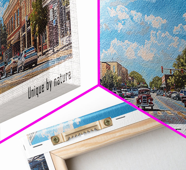 McKinney Texas Panoramic Framed Canvas Print, Beautiful Watercolor Art, Perfect Office Wall Decor, Living Room Art, Travel Poster, City Print